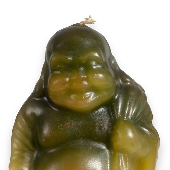 Vintage Japan 7 in Handcrafted Laughing Buddha Hotei Luck Bringing Brown Candle - Picture 6 of 11